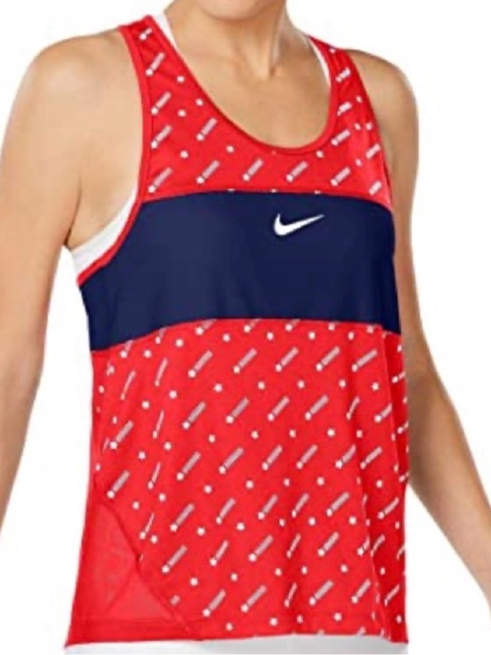 Nike Dri-FIT Womens XS Red White Blue Star Print Racerback Running Tank Top